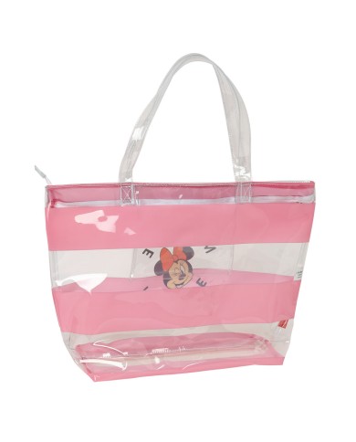 Borsa Donna Minnie Mouse Beach Rosa Trasparente Borsa Donna Minnie Mouse Beach Rosa Trasparente