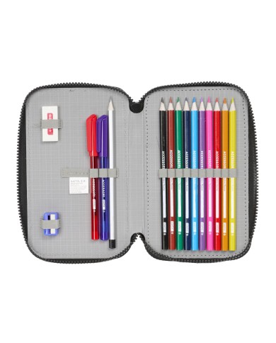 Astuccio Doppio F.C. Barcelona Black Nero 12.5 x 19.5 x 4 cm 29 Pezzi