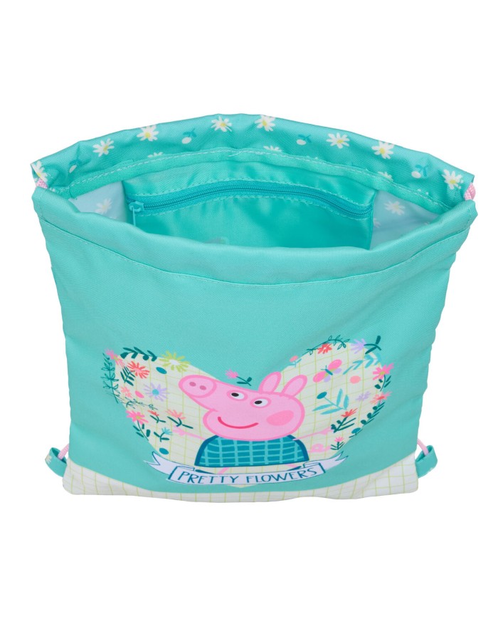 Zainetto con Cordini Peppa Pig Pretty flowers Giallo Menta 26 x 34 x 1 cm