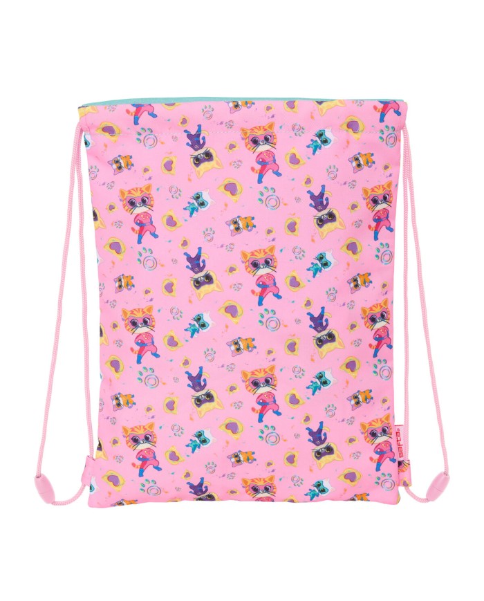 Zainetto con Cordini SuperKitties Rosa Turchese 26 x 34 x 1 cm Zainetto con Cordini SuperKitties Rosa Turchese 26 x 34 x 1 cm