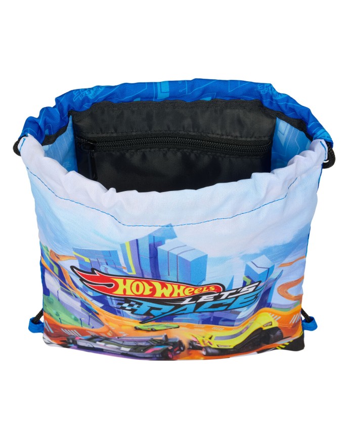 Zainetto con Cordini Hot Wheels Let's race Azzurro Nero 26 x 34 x 1 cm Zainetto con Cordini Hot Wheels Let's race Azzurro Nero 26 x 34 x 1 cm