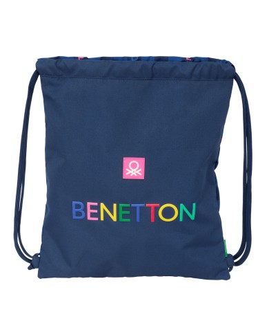 Zainetto con Cordini Benetton Damero Blu Marino 35 x 40 x 1 cm