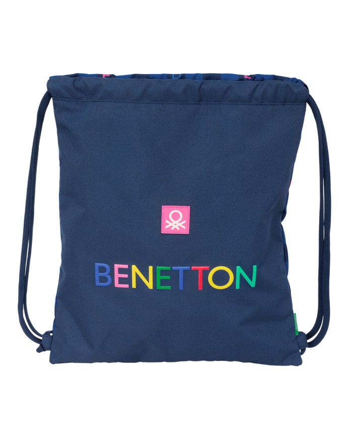 Zainetto con Cordini Benetton Damero Blu Marino 35 x 40 x 1 cm