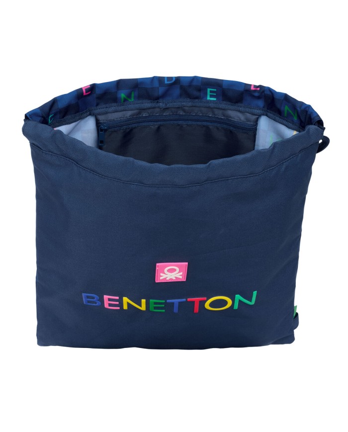 Zainetto con Cordini Benetton Damero Blu Marino 35 x 40 x 1 cm