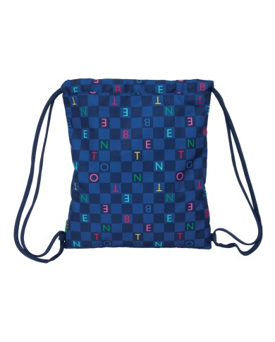 Zainetto con Cordini Benetton Damero Blu Marino 35 x 40 x 1 cm Zainetto con Cordini Benetton Damero Blu Marino 35 x 40 x 1 cm