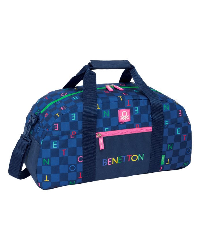 Borsa da Palestra Benetton Damero Blu Marino 50 x 26 x 20 cm