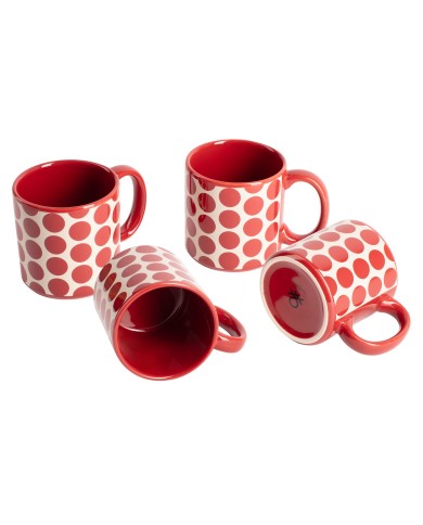 Set di Tazze Benetton Rosso Gres Pois 4 Pezzi Set di Tazze Benetton Rosso Gres Pois 4 Pezzi
