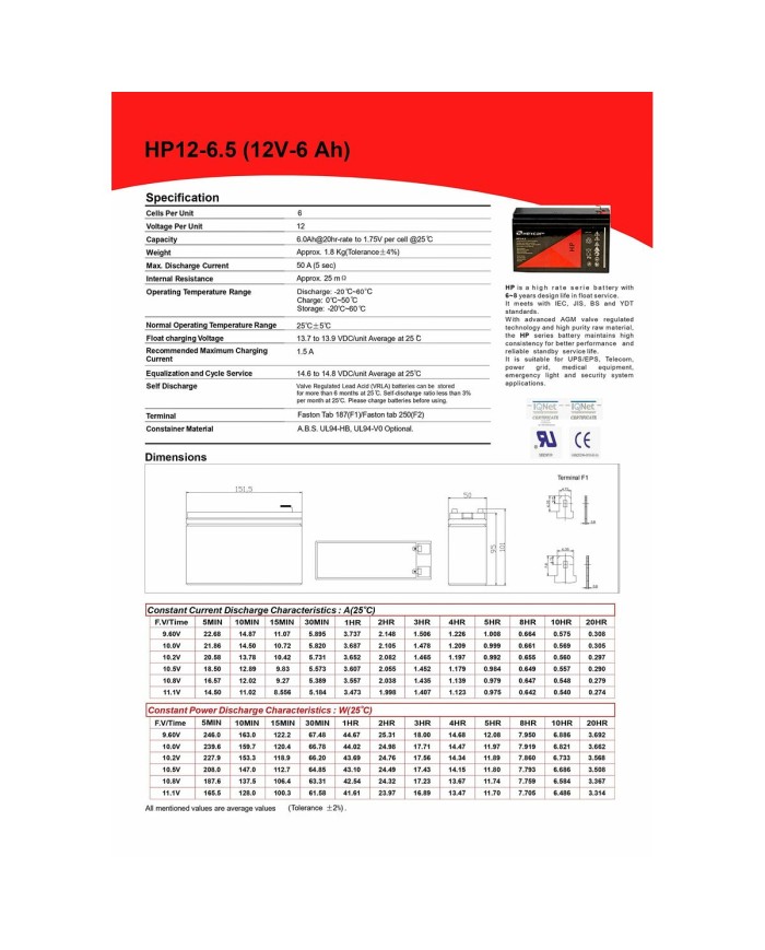 Batteria per Gruppo di Continuità UPS Riello BAT 12-6.5 Batteria per Gruppo di Continuità UPS Riello BAT 12-6.5