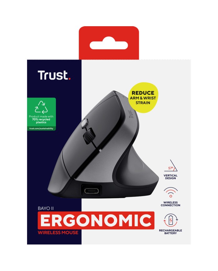 Mouse Ergonomico Ottico Trust Bayo II Nero 2400 dpi Mouse Ergonomico Ottico Trust Bayo II Nero 2400 dpi