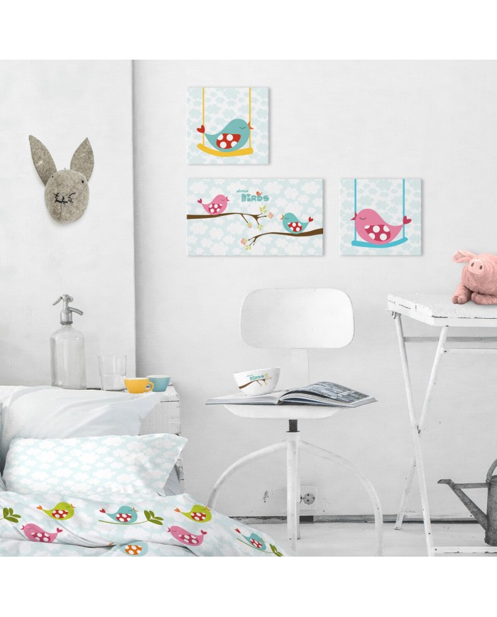 Tela HappyFriday Mr Fox Little birds Multicolore 27 x 27 cm