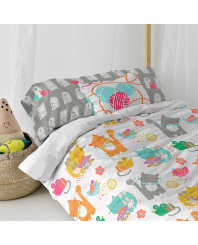 Fodera per cuscino HappyFriday Moshi Moshi Cat & Mouse Multicolore 50 x 30 cm