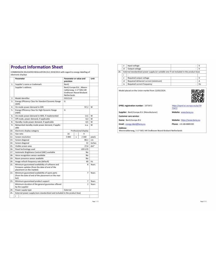 Monitor BenQ EX321UX Monitor BenQ EX321UX