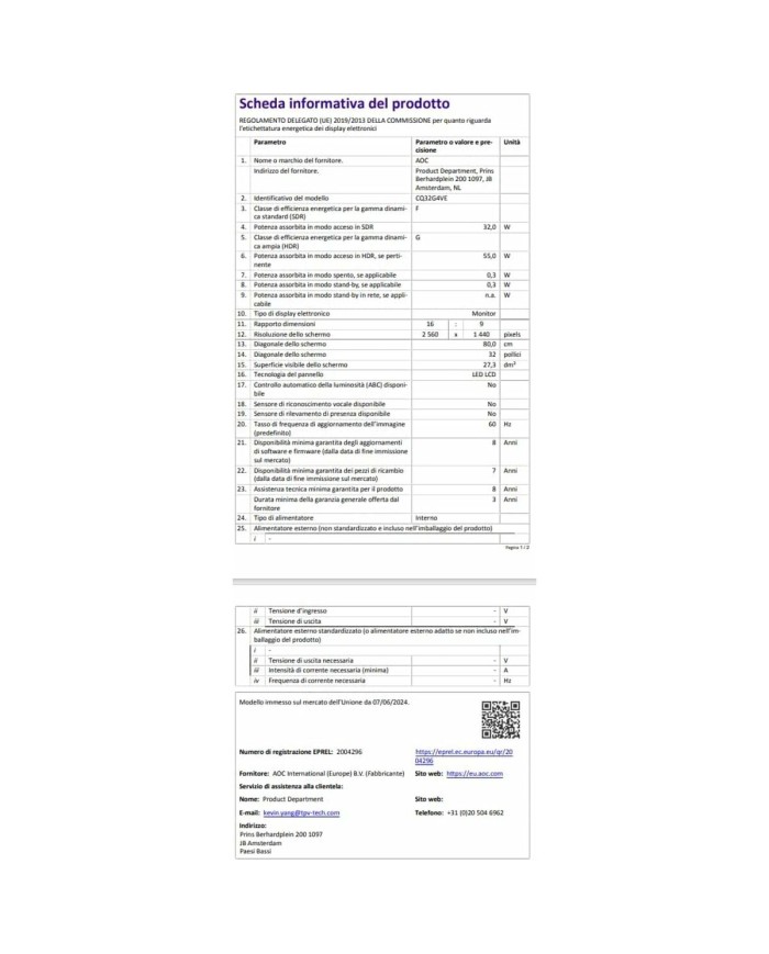 Monitor Gaming AOC CQ32G4VE Quad HD 32" Monitor Gaming AOC CQ32G4VE Quad HD 32"