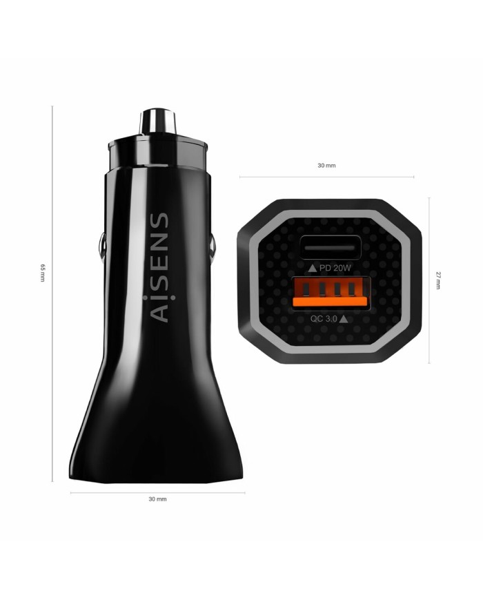 Caricabatterie per Auto Aisens ASCH-CAR2PQC-BK Nero
