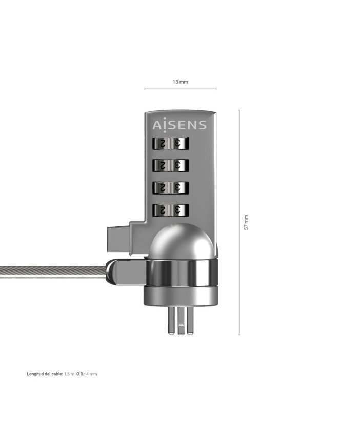 Cavo di Sicurezza Aisens ASLK-D40N01-SL Argentato 1,5 m