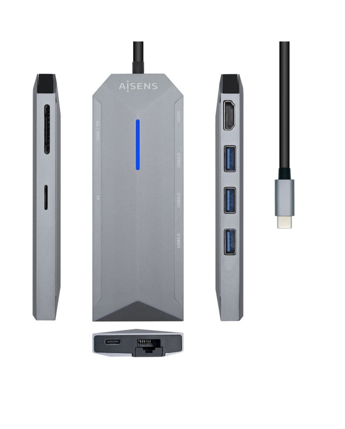Hub USB Aisens ASUC-8P004-GR Grigio 100 W 4K Ultra HD