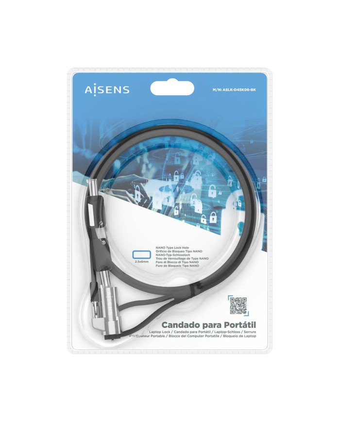 Cavo di Sicurezza Aisens ASLK-D45K06-BK Nero 1,5 m Cavo di Sicurezza Aisens ASLK-D45K06-BK Nero 1,5 m