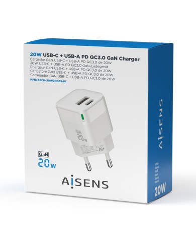 Caricabatterie da Parete Aisens ASCH-20W2P002-W Caricabatterie da Parete Aisens ASCH-20W2P002-W