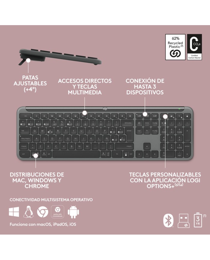 Tastiera Wireless Logitech 920-012455 Grafite QWERTY Tastiera Wireless Logitech 920-012455 Grafite QWERTY