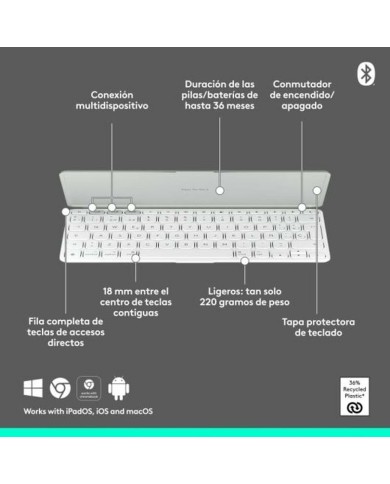 Tastiera Bluetooth Logitech 920-013011 Qwerty in Spagnolo Grigio Bianco/Grigio Tastiera Bluetooth Logitech 920-013011 Qwerty in Spagnolo Grigio Bianco/Grigio