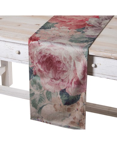 Runner da Tavolo Alexandra House Living Rosa Tessile 180 x 30 cm Velluto Floreale