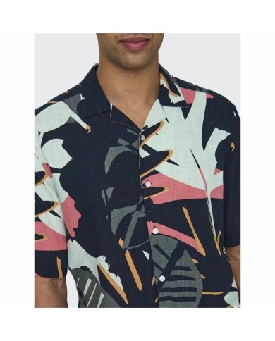 Camicia Only & Sons Onsbertil Reg Visc Linen Navy Casual Manica corta