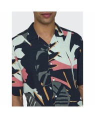 Camicia Only & Sons Onsbertil Reg Visc Linen Navy Casual Manica corta