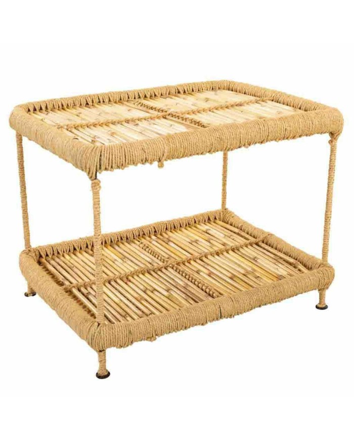 Tavolino da Caffè Alexandra House Living Naturale Bambù Corda Ferro 38 x 37 x 49 cm 1 Mensole