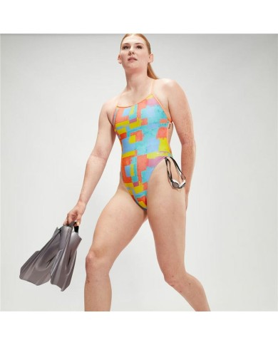 Costume da Bagno Donna Speedo Speedo Allover Digital V-Back Azzurro
