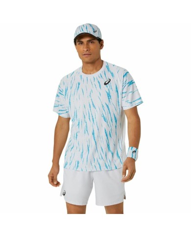 Maglia Sportiva a Maniche Corte Asics Game Ss Top Bianco Azzurro Chiaro Tennis Maglia Sportiva a Maniche Corte Asics Game Ss Top Bianco Azzurro Chiaro Tennis