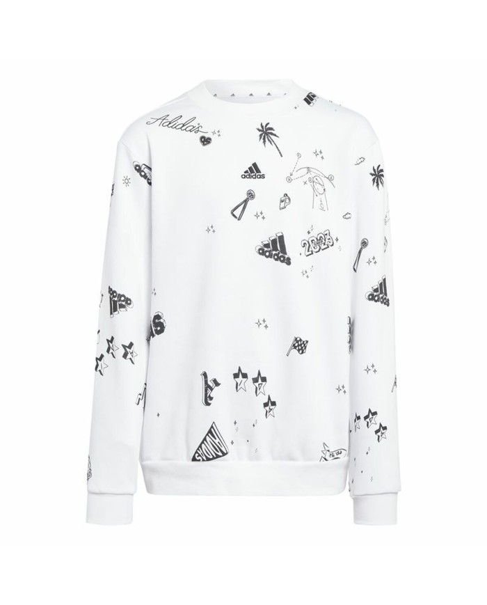 Felpa senza Cappuccio da Bambina Adidas Jg Bluv Q3Sweat Bianco