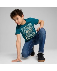 Maglia a Maniche Corte per Bambini Puma Ess+ Mid 90S Graphic Azzurro Maglia a Maniche Corte per Bambini Puma Ess+ Mid 90S Graphic Azzurro
