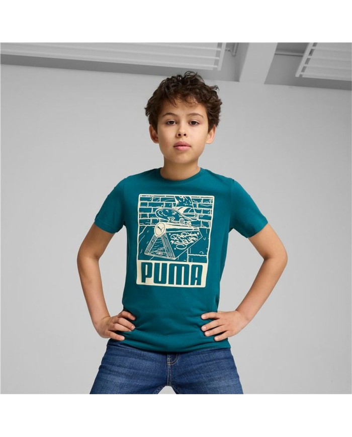 Maglia a Maniche Corte per Bambini Puma Ess+ Mid 90S Graphic Azzurro Maglia a Maniche Corte per Bambini Puma Ess+ Mid 90S Graphic Azzurro