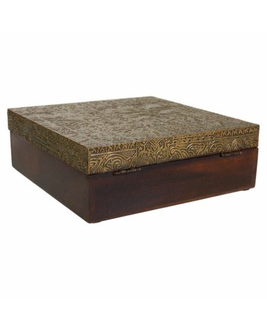 Scatola-Portagioie Alexandra House Living Marrone scuro Ottone Legno di mango Legno MDF 20 x 7 x 20 cm