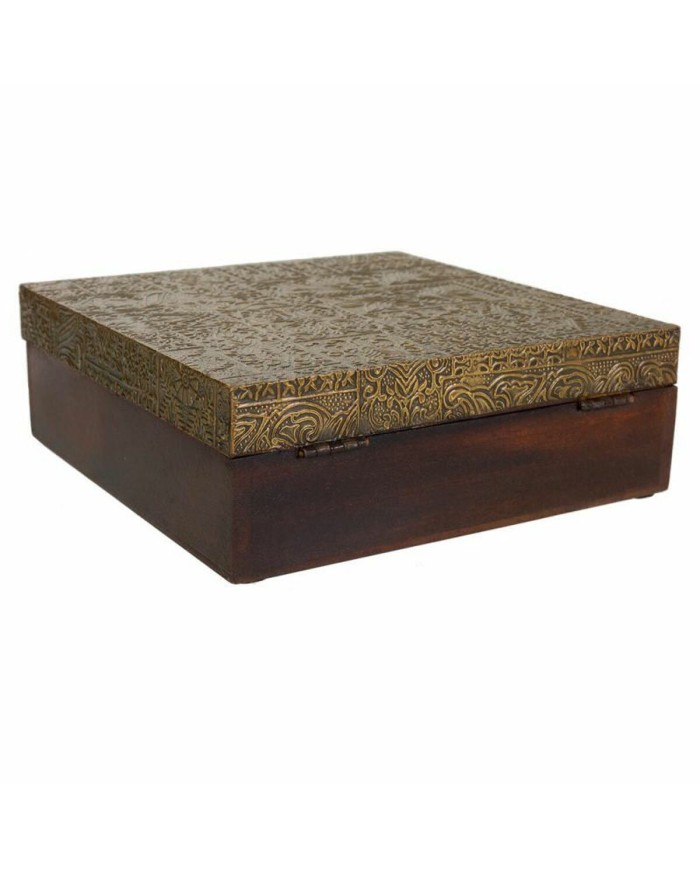 Scatola-Portagioie Alexandra House Living Marrone scuro Ottone Legno di mango Legno MDF 20 x 7 x 20 cm