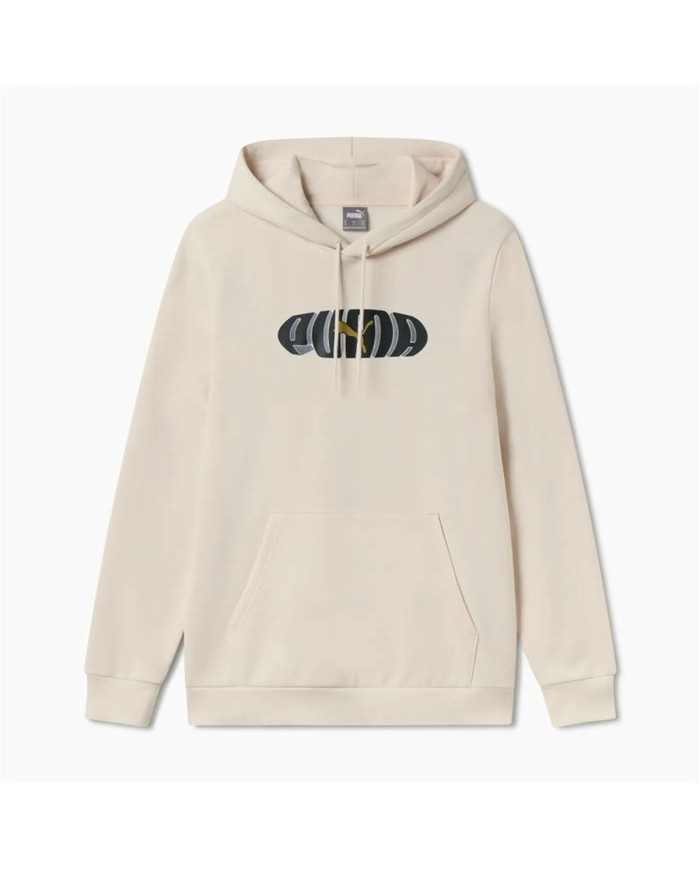 Felpa con Cappuccio Uomo Puma Ess+ Graphic Hoodie Fl Beige Felpa con Cappuccio Uomo Puma Ess+ Graphic Hoodie Fl Beige