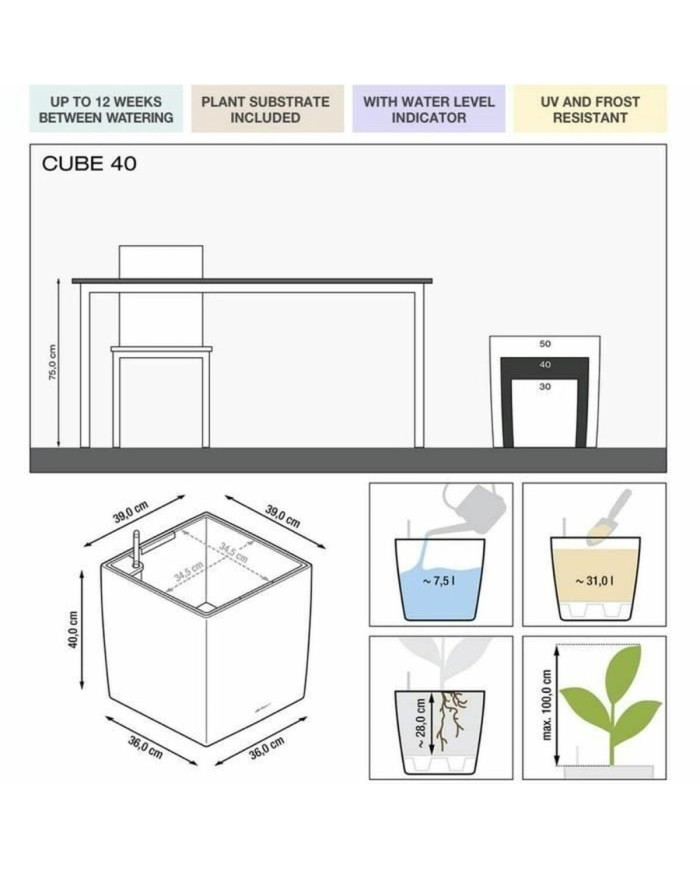 Vaso Lechuza 40 x 40 x 40 cm Nero Rosso polipropilene Plastica