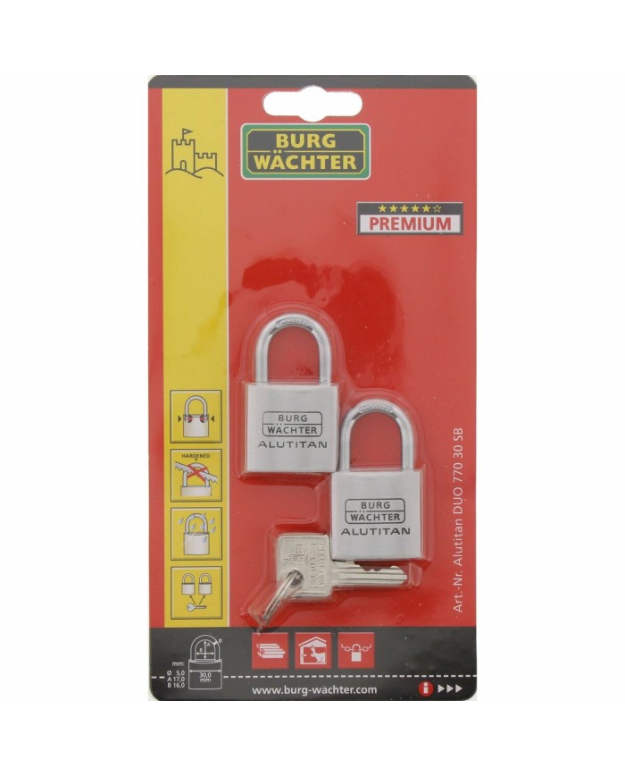 Lucchetto con chiave Burg-Wachter DUO 770 30 SB Acciaio Rettangolare (2 Unità) Lucchetto con chiave Burg-Wachter DUO 770 30 SB Acciaio Rettangolare (2 Unità)