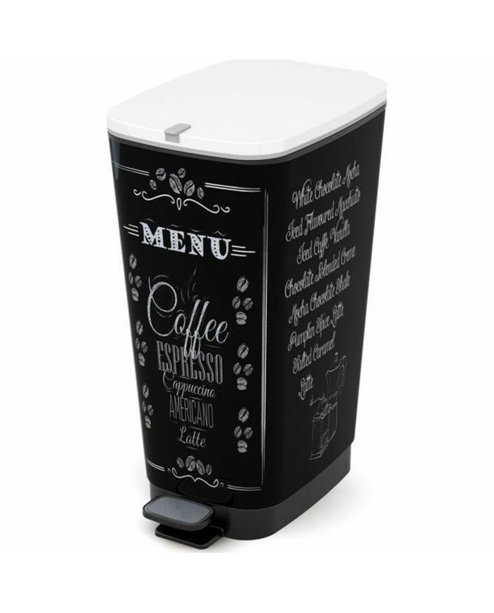 Secchio della Spazzatura a Pedale KIS CHIC Coffee Motif Nero 50 L