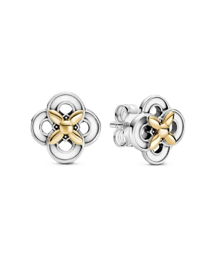 Orecchini Donna Pandora TWO-TONE FLOWER Argento puro 925 Orecchini Donna Pandora TWO-TONE FLOWER Argento puro 925