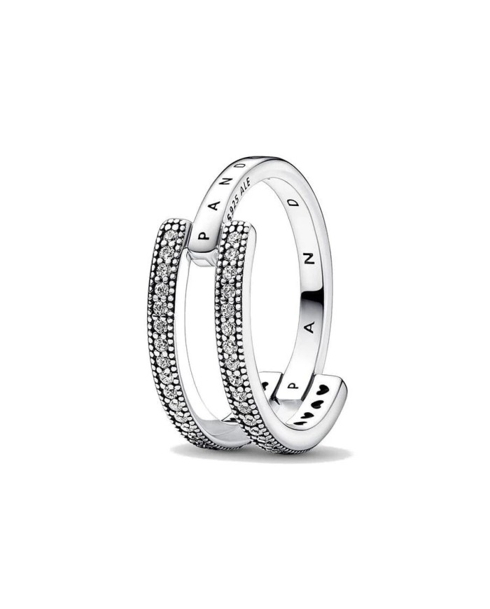 Anello Donna Pandora SIGNATURE LOGO & PAVE DOUBLE BAND - RING - SIZE 52 Anello Donna Pandora SIGNATURE LOGO & PAVE DOUBLE BAND - RING - SIZE 52