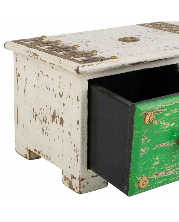 Scatola-Portagioie Alexandra House Living Bianco Verde Ottone Legno MDF 15 x 10 x 36 cm 3 cassetti
