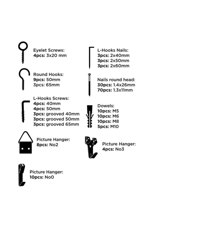 Set di ganci, bulloni ad occhio e appendiabiti Black & Decker 198 Pezzi