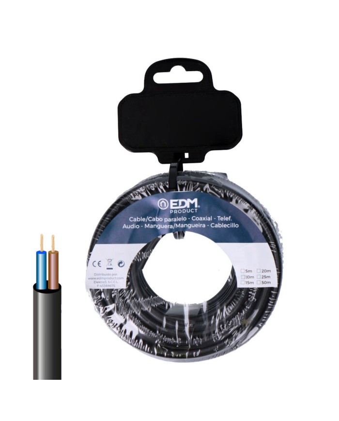 Cavo Elettrico Tubo EDM 28725 Nero 15 m 2 x 0,75 mm H05VV-F