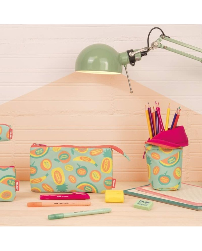 Astuccio Scuola Milan FRUTIKIS Verde Arancio 21 x 11,5 x 8 cm