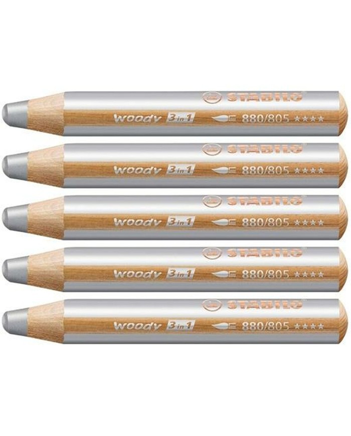 Matite colorate Stabilo Woody Argentato 3 in 1 (5 Unità)