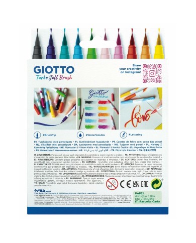 Set di Pennarelli Giotto Turbo Soft Brush Multicolore Confezione Pennello 10 Pezzi