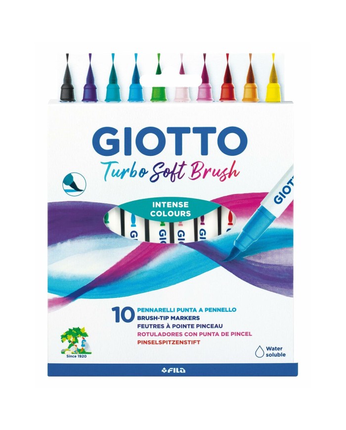 Set di Pennarelli Giotto Turbo Soft Brush Multicolore Confezione Pennello 10 Pezzi