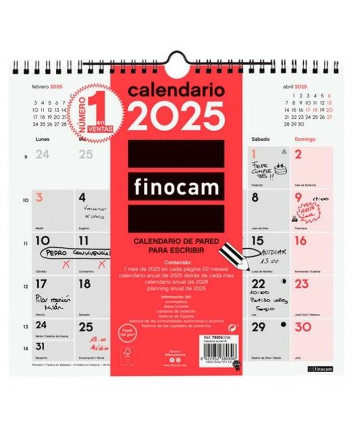Calendario da parete Finocam Carta 2025 26,5 x 24,5 cm Calendario da parete Finocam Carta 2025 26,5 x 24,5 cm