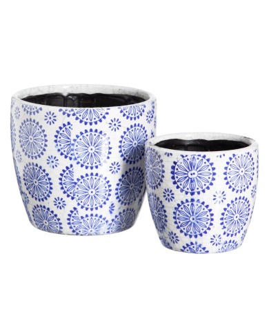Set di vasi da fiori Azzurro Terracotta 19 x 19 x 17 cm Rotondo (2 Unità) Set di vasi da fiori Azzurro Terracotta 19 x 19 x 17 cm Rotondo (2 Unità)